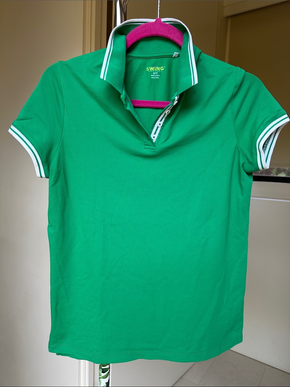 Small Swing Control Green Short-Sleeve Polo with White Trim